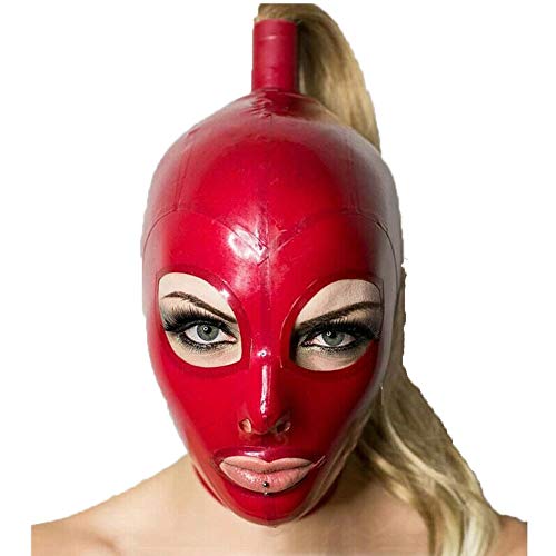 IMZAUYH Latexmaske, rote Kapuze mit blonder, goldener Perücke, Reißverschluss, Gummimaske, Cosplay, Kopfbedeckung, BC45 (Rot, L) von IMZAUYH