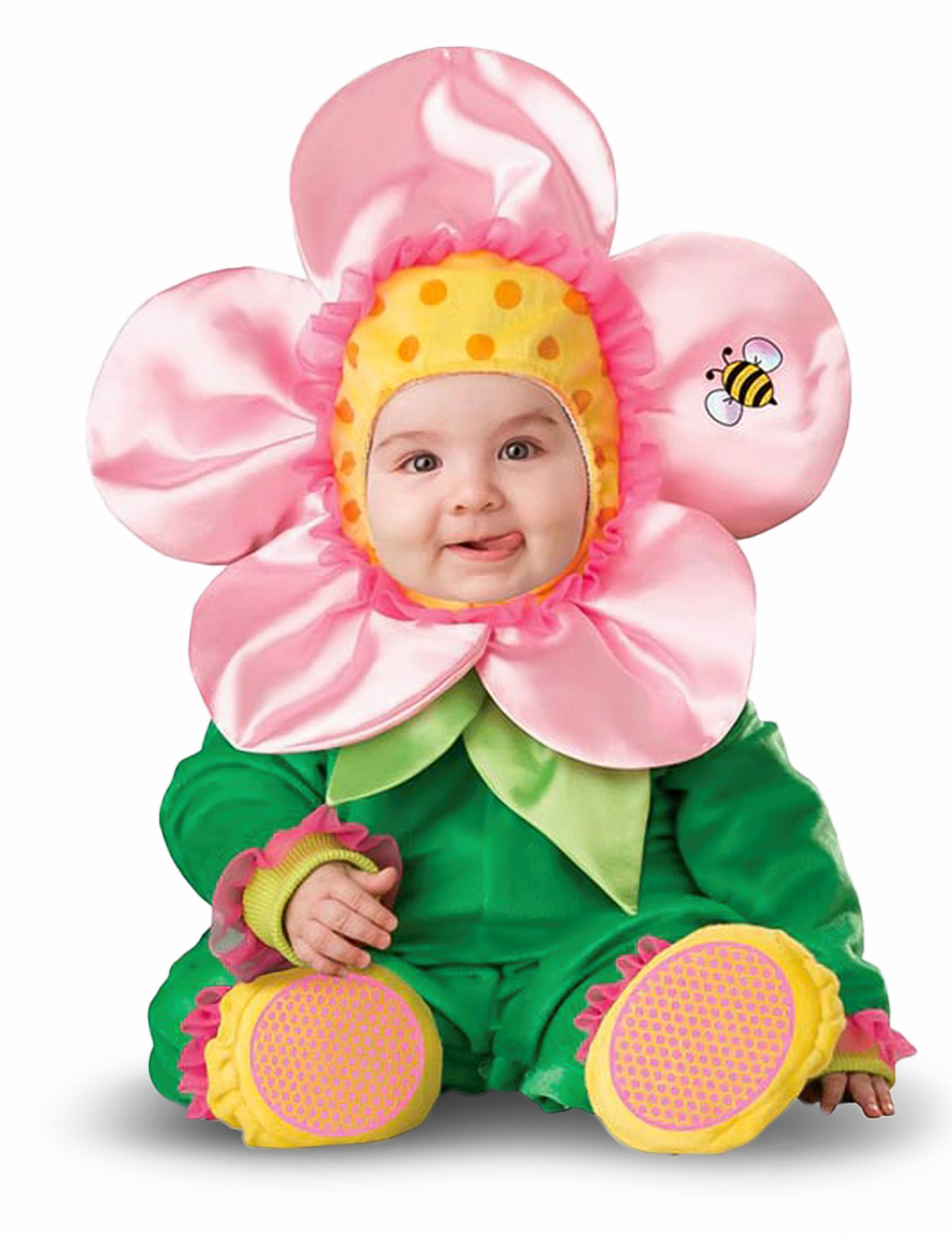 Kostüm Blumen für Babys Premium rosa-grün-gelb von KARNEVAL-MEGASTORE