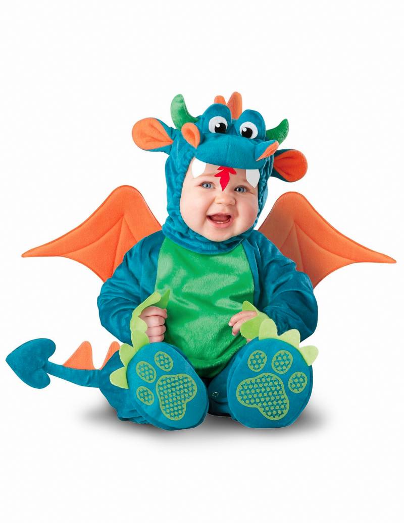 Niedlicher Drache Babykostüm blau-grün von KARNEVAL-MEGASTORE