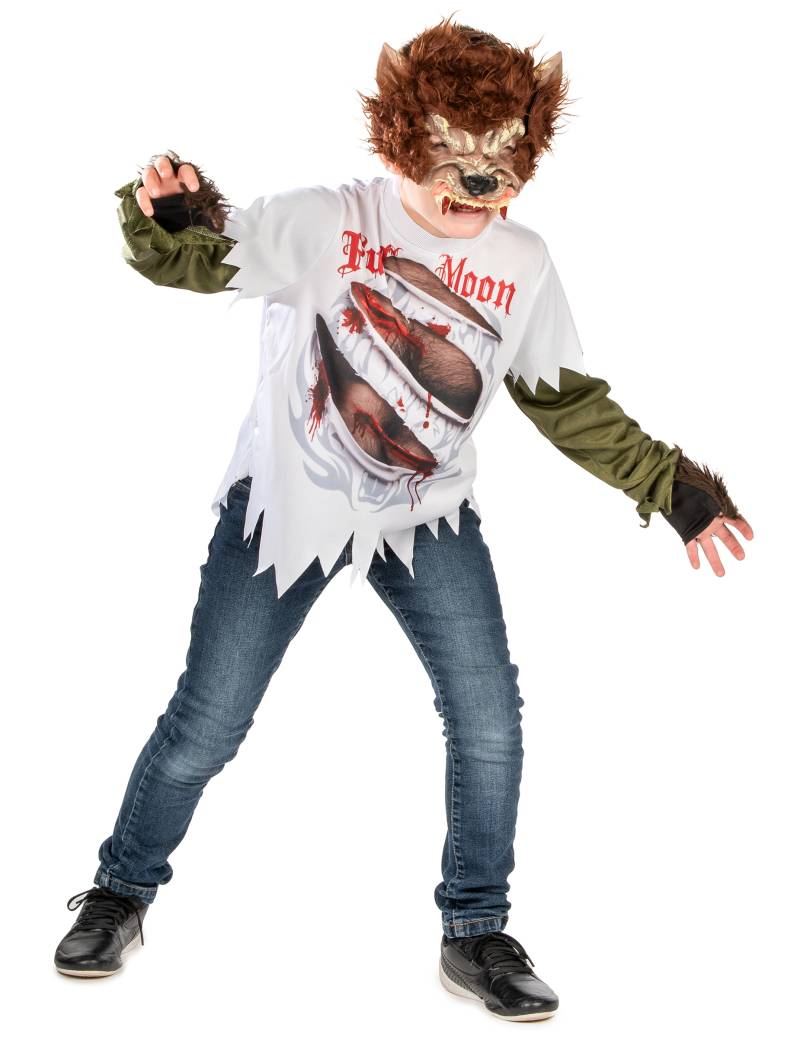 Werwolf-Kostüm für Kinder Halloween-Kostüm weiss-braun von KARNEVAL-MEGASTORE