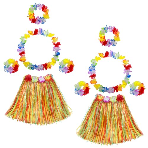 INCNMAD Hawaiian Hula Rock Kostüm 2 Set Kunststoff Hawaii Kostüm hawaiianischer Grasrock mit Halskette Armbänder Haarblume Grasröcke für Tropical Luau Party Supplies Cheerleading Strand Ostern Farbig von INCNMAD
