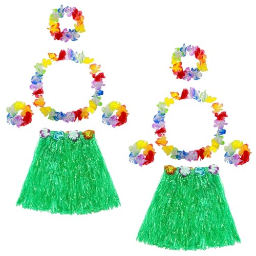 INCNMAD Hawaiian Hula Rock Kostüm 2 Set Kunststoff Hawaii Kostüm hawaiianischer Grasrock mit Halskette Armbänder Haarblume Grasröcke für Tropical Luau Party Supplies Cheerleading Strand Ostern Grün von INCNMAD