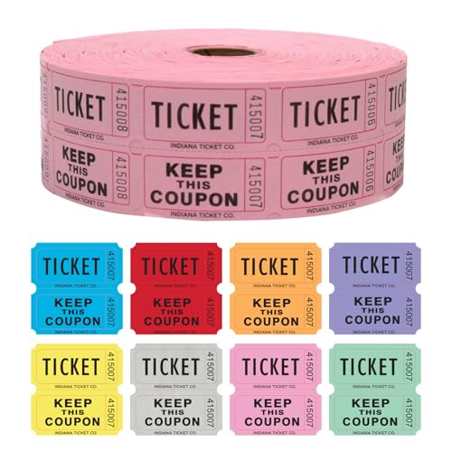 INDIANA TICKET CO. 1.000 rosa Tombola-Tickets Doppelrolle | Premium Qualität 50/50 Tombola-Tickets | Tickets für Veranstaltungen, Karneval, Türpreise, Getränke und mehr von INDIANA TICKET COMPANY