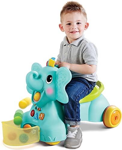 Infantino 3 in 1 Elefant zum Sitzen, Laufen & Reiten, Mehrfarbig 217023 von INFANTINO