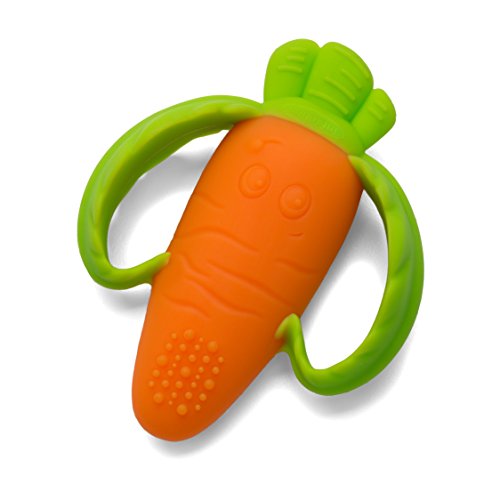 INFANTINO Lil' Nibble Teethers Carrot, Beißring Karotte – sensorischer Beißring und Greifling, Baby Zahnungshilfe mit praktischen Griffen, orange von INFANTINO
