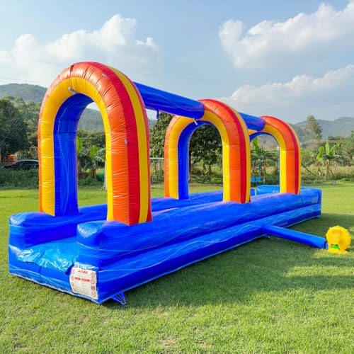 Aufblasbare Rutsch- und Spritzrutsche in handelsüblicher Qualität mit Gebläse für Kinder und Erwachsene für Miete oder Zuhause, Outdoor-Party, Hüpfhaus (blauer Marmor, 7,6 x 1,8 x 2,7 m) von INFLATABLEGAGA