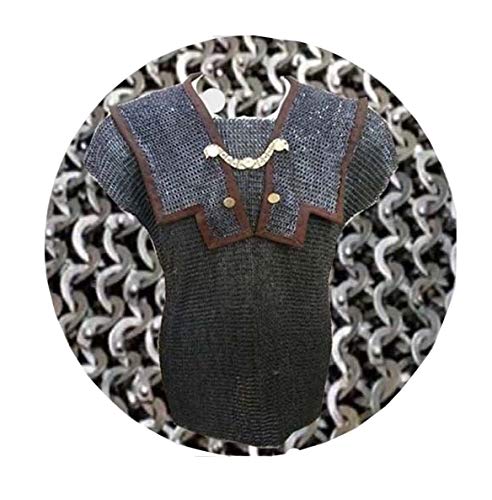 INFOHANDMADE Flach genietet mit massivem Ring, Lorica Hamata, römischer Ritter, mittelalterlich, 16 g, Stahl-Kettennetz-Rüstung (2 x groß) von INFOHANDMADE