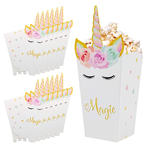 INHEMING 12 Stück Einhorn Popcorn Boxen, Karton Süßigkeiten Snack Container für Kinder Geburtstag, Einhorn Thema Partyangebot von INHEMING