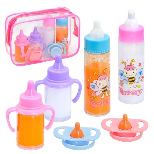 INHEMING 7pcs Baby Puppe Milchfläschchen mit Schnuller, Magische Flasche, Puppenzubehör Baby Puppen Zubehör Für Kindergeburtstagsgeschenke von INHEMING