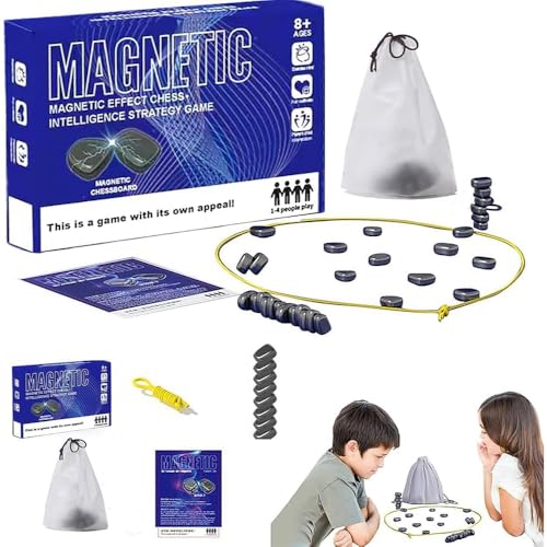 Magnetisches Schachspiel mit 20 Reisesteinen, 1 Schnur und tragbarer Aufbewahrungstasche, Strategie-Brettspiel für den Familienspieleabend (ab 5 Jahren) von INHHCED