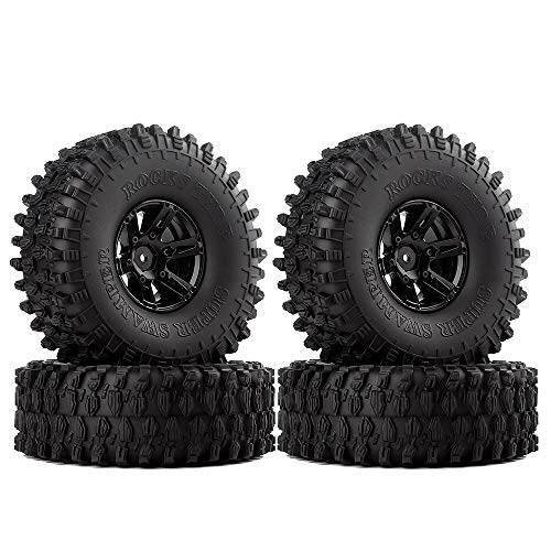 INJORA 1,9 RC Crawler Reifen Set mit Beadlock Felgen 4Pcs Tires mit Räder für 1/10 RC Crawler Axial SCX10 Pro VS4-10 Redcat Gen 8 7 Pro Enduro (Schwarz) von INJORA