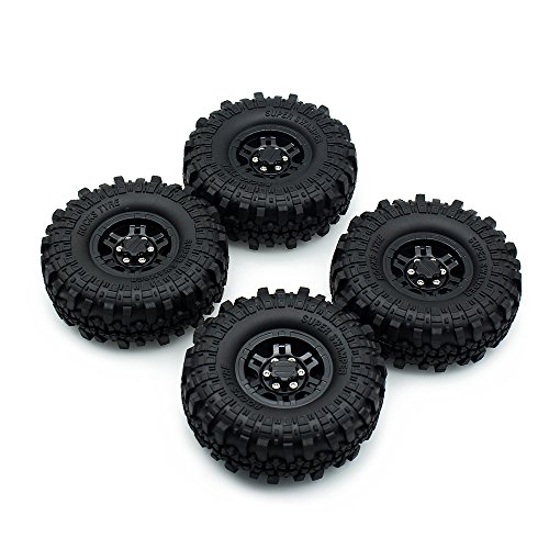 INJORA 1,9 RC Crawler Reifen Set mit Beadlock Felgen 4Pcs Tires mit Räder für 1/10 RC Crawler Axial SCX10 Tamiya CC01 D90 D110 TF2 (Schwarz) von INJORA