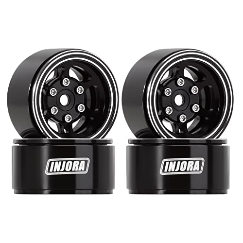 INJORA 1.0 Beadlock Felge 4PCS CNC Aluminium Räder für 1/24 RC Crawler Auto Axial SCX24 FMS FCX24 Upgrade,Schwarz von INJORA