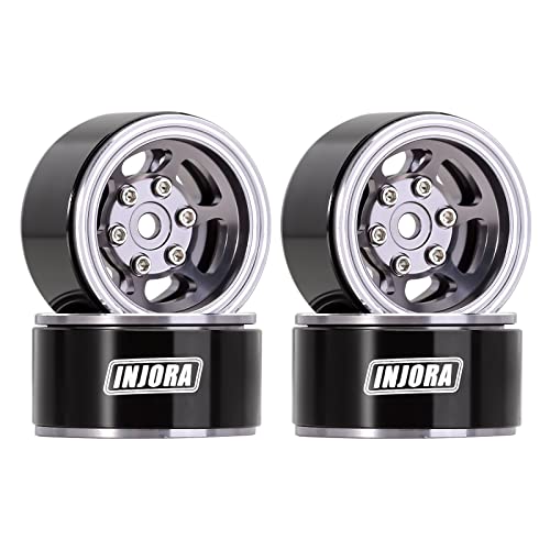 INJORA 1.0 Beadlock Felge 4PCS CNC Aluminium Räder für 1/24 RC Crawler Car Axial SCX24 FMS FCX24 Upgrade,Grau von INJORA