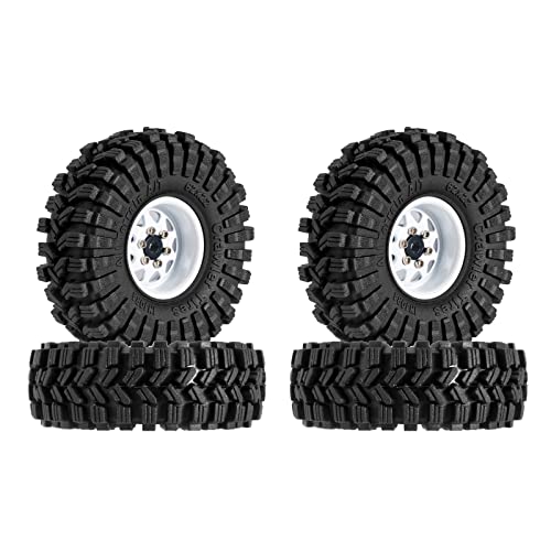 INJORA 1.0" Beadlock Felgen Reifen Sat -3.78mm Offset für 1/18 1/24 RC Crawler Auto Axial SCX24 FMS FCX24 TRX4M,Weiß(W1004-T1014) von INJORA