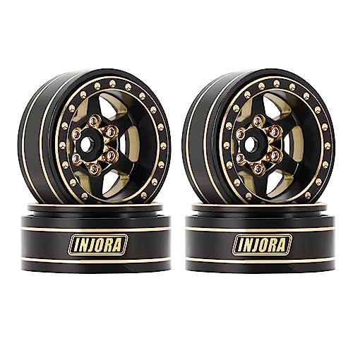 INJORA 1.0 Plus Messing Beadlock Felgen 6-Speichen Räder für TRX4M SCX24 FCX24 1/24 1/18 RC Crawler, 42g/Stück (Schwarz & Gold) von INJORA