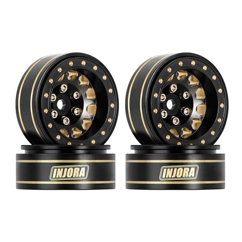 INJORA 1.0 Plus Messing Beadlock Felgen für SCX24 TRX4M FCX24 1/24 1/18 RC Crawler Car,Schwarz von INJORA