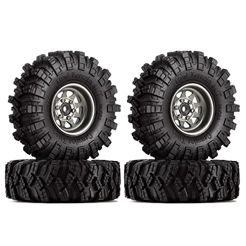 INJORA 1.0 RC Beadlock Rad Schlamm Reifen Set Deep Dish Räder Reifen für TRX4M 1/18 Axial SCX24 Gladiator Deadbolt Bronco C10 JLU Upgrade Teile RC Crawler Car,S5 von INJORA