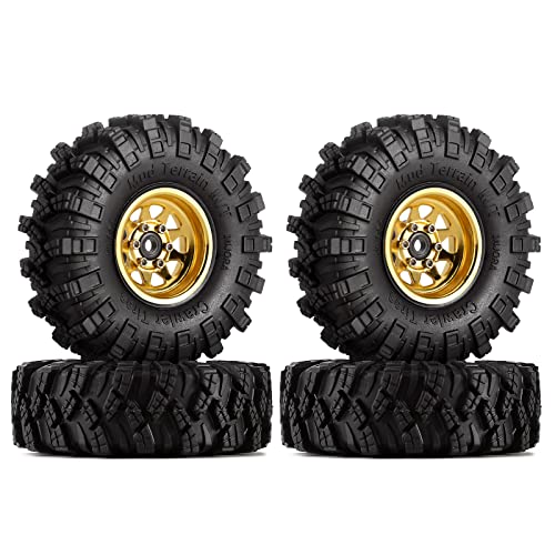 INJORA 1.0 RC Beadlock Rad Schlamm Reifen Set Deep Dish 1,0 Räder Reifen für Axial SCX24 FCX24 FCX18 Gladiator Deadbolt Bronco C10 JLU Upgrade Teile RC Crawler Car, Gelb von INJORA