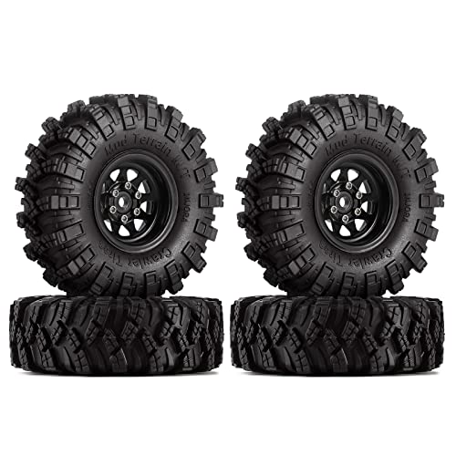 INJORA 1.0 RC Beadlock Rad Schlamm Reifen Set Deep Dish 1, 0 Räder für Axial SCX24 Gladiator Deadbolt Bronco C10 JLU Upgrade Teile Crawler Car（Schwarz）, YQW-1004-1007 von INJORA