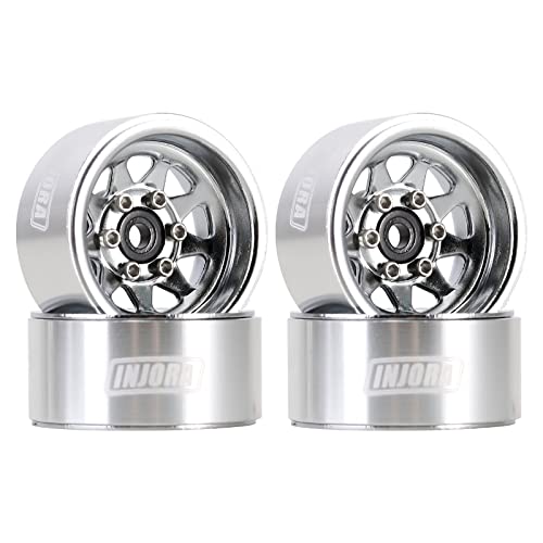 INJORA 1.0 RC Felge Beadlock Rad Aus Gestanztem Stahl Beadlock Deep Dish 1.0 Räder für Axial SCX24 Gladiator Deadbolt Bronco C10 JLU Upgrade Teile(Silber) von INJORA