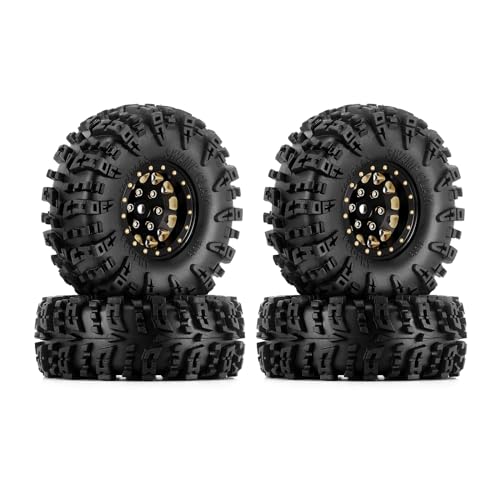 INJORA 1.3" Beadlock Reifen Set S5 Swamp Claw Gelände Felgen Reifen 70 * 27mm für TRX4M SCX24 1/18 1/24 RC Crawler Auto,Schwarz Gold von INJORA