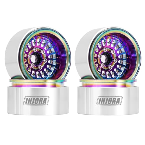 INJORA 1.9 Beadlock Felge Aluminium Offset -10mm Turbine Rad für 1/10 RC Crawler SCX10 Pro TRX4 VS4-10 Gen8 (Regenbogen Alle) von INJORA