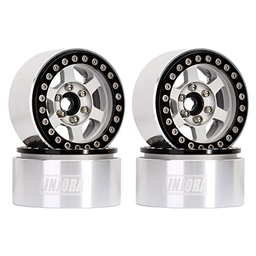 INJORA 1.9 Beadlock Rad CNC Aluminium 6-Speichen Felgen Nabe für 1/10 RC Crawler Car Axial SCX10 I II III Redcat Gen7 Gen8 TRX4 VS4-10,Schwarz Silber von INJORA