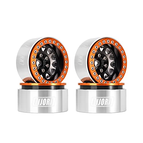 INJORA 1.9 Beadlock Rad Deep Dish Negative Offset 10.4mm CNC Aluminium Felge für 1/10 RC Crawler Auto Axial SCX10 90046 AXI03007 TRX4 VS4-10 Gen8 MST CFX,Orange Schwarz von INJORA