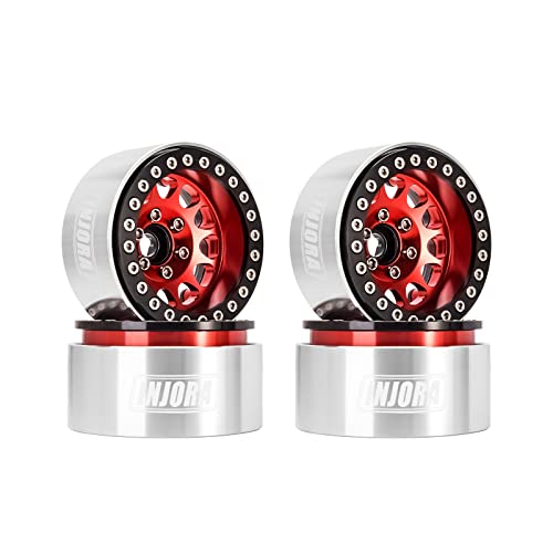 INJORA 1.9 Beadlock Rad Deep Dish Negative Offset 10.4mm CNC Aluminium Felge für 1/10 RC Crawler Auto Axial SCX10 90046 AXI03007 TRX4 VS4-10 Gen8 MST CFX,Rot von INJORA