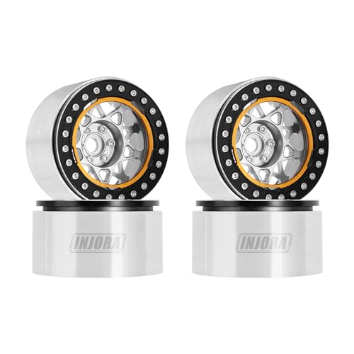 INJORA 2.2 Beadlock Räder Felgen Tiefes Gericht Negativer Offset 10 mm Rad für 1/10 RC Crawler SCX10 RR10 Wraith TRX4 TRX6 (Black&Silver) von INJORA