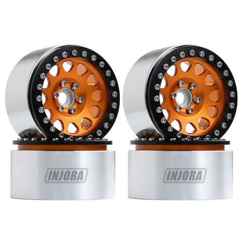 INJORA 4 Stücke 2,2 Beadlock Felgen Metall Räder Felge Set für 1:10 RC Rock Crawler Axial SCX10 RR10 Wraith 90048 90018 Traxxas TRX4 (Gold) von INJORA