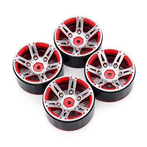 INJORA 4PCS 1,9 Beadlock Felgen Metall Räder Felge Set für 1:10 RC Rock Crawler 1/10 TRX4 Axiale SCX10 90046 D90 D110 TF2 (Rot) von INJORA