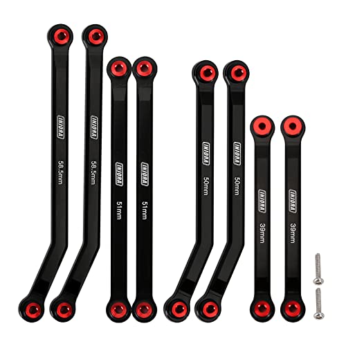 INJORA CNC Aluminum Chasis Links Set Hohe Freigabe 4 Links Set für 1/24 RC Crawler LWB 133.7mm Axial SCX24 C10 JLU Bronco Base Camp, 8PCS(Schwarz) von INJORA