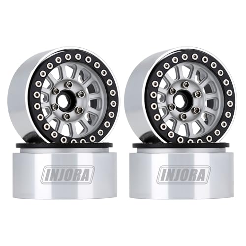 INJORA Crawler Felge 1,9inch Beadlock Felgen für 1:10 RC Crawler Axial SCX10 Pro TRX-4 VS4-10 Redcat Gen 8 7 Pro(4pcs, Schwarz&Silber) von INJORA