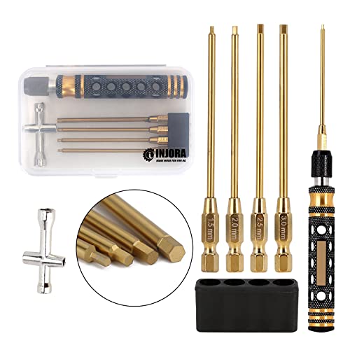 INJORA Innensechskant-Schraubendreher 4-in-1 – Inbusschlüssel-Set, 1,5 mm, 2,0 mm, 2,5 mm, 3 mm mit 12 mm Rad, Sechskant, RC Werkzeugset für Traxxas TRX4 Arrma Hubschrauber Drohne Boot von INJORA