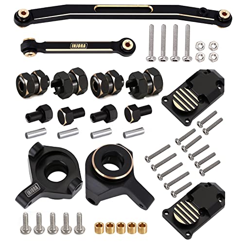 INJORA Messing Upgrades Diff Abdeckung, Achsschenkel und RC Lenkstange Spurstangenglieder Set für Axial SCX24 AXI90081 Upgrades Teile 1/24 RC Crawler Auto Zubehör (Schwarz) von INJORA