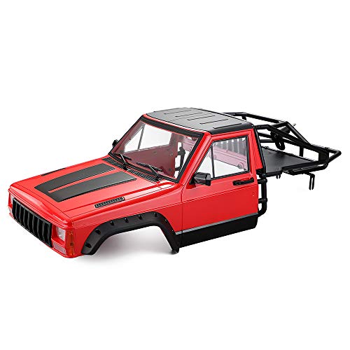 INJORA RC Karosserie Cherokee Car Body Shell RC Vorne Cab mit Überrollkäfig für 1:10 RC Crawler TRX4 Axial SCX10 90046 (Rot) von INJORA