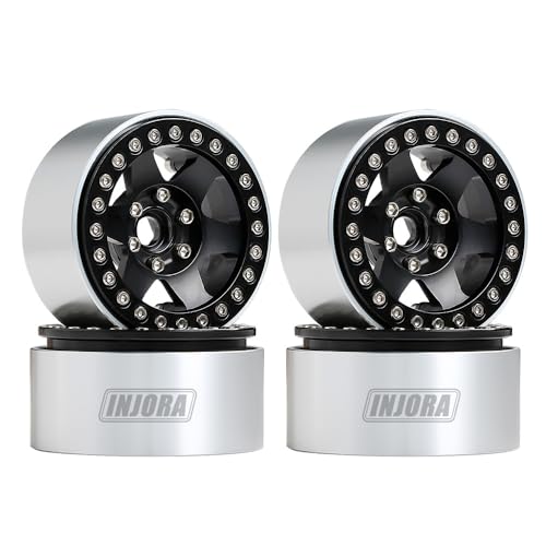 INJORA RC Felge 4pcs 1,9inch Beadlock Felgen Metall Räder Set für 1:10 RC Crawler Axial SCX10 Pro TRX4 VS4-10 Redcat Gen 8 7 Pro Enduro MST (Schwarz) von INJORA