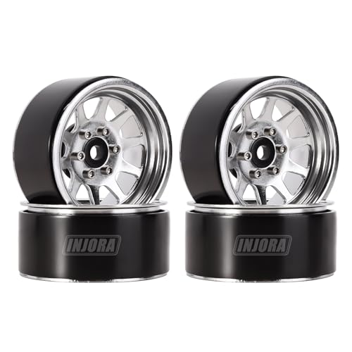 INJORA RC Felge 4pcs 1,9inch Beadlock Felgen Metall Räder Set für 1:10 RC Crawler Axial SCX10 Pro SCX10 III TRX4 VS4-10 Redcat Gen 8 7 Pro Enduro(Silber) von INJORA