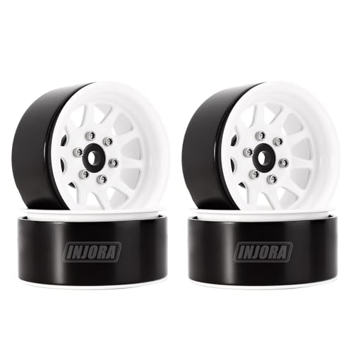 INJORA RC Felge 4pcs 1,9inch Beadlock Felgen Metall Räder Set für 1:10 RC Crawler Axial SCX10 Pro SCX10 III TRX4 VS4-10 Redcat Gen 8 7 Pro Enduro(Weiß) von INJORA