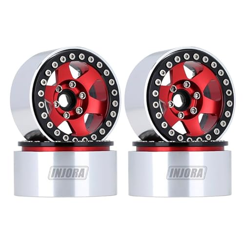 INJORA RC Felge 4pcs 1,9inch Beadlock Felgen Metall Räder Set für 1:10 RC Crawler Axial SCX10 Pro TRX4 VS4-10 Redcat Gen 8 7 Pro Enduro MST (Rot) von INJORA