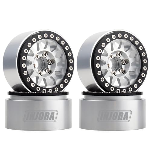 INJORA RC Felgen 4 Stücke 1,9 Beadlock Felgen Metallische Räder Felge Set für 1:10 RC Crawler Axial SCX10 Pro II III TRX-4 Tamiya MST VS4-10 Redcat Gen 8 7 Pro Enduro(Schwarz und Silber) von INJORA