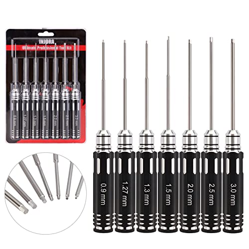 INJORA RC Schraubendreher Schlüssel Werkzeug 7PCS, RC Auto Reparatur Werkzeugsatz,0.9, 1.27, 1.3, 1.5, 2.0, 2.5, 3.0mm Sechskant Inbus Schraubendreher Sets für RC Modell Auto Hub Schrauber Drohne Boot von INJORA