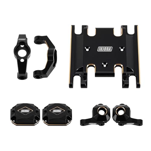INJORA Schwarze Messing-Naben, Lenkknöchel, vorne und hinten, Differenzabdeckungen, Skid Plate Getriebehalterung für 1/18 HPI Venture18 von INJORA