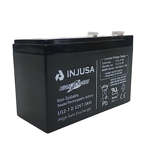 INJUSA Blei-Säure-Batterie 12 V und 7,2 Ah, kompatibel mit 12-Volt-Elektrofahrzeugen von INJUSA, Motorrädern, Autos und Quads mit 12-Volt-Batterie, mit 60 Minuten Laufzeit und 12 Stunden Ladezeit von INJUSA