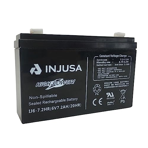 INJUSA Blei-Säure-Batterie mit 6 V und 7,2 Ah, kompatibel mit 6-Volt-Elektrofahrzeugen von INJUSA, Motorrädern, Autos und Quads mit 6-Volt-Batterie, mit 60 Minuten Laufzeit und 12 Stunden Ladezeit INJUSA Blei-Säure-Batterie mit 6 V und 7,2 Ah, kompatibel mit 6-Volt-Elektrofahrzeugen von INJUSA, Motorrädern, Autos und Quads mit 6-Volt-Batterie, mit 60 Minuten Laufzeit und 12 Stunden Ladezeit von INJUSA