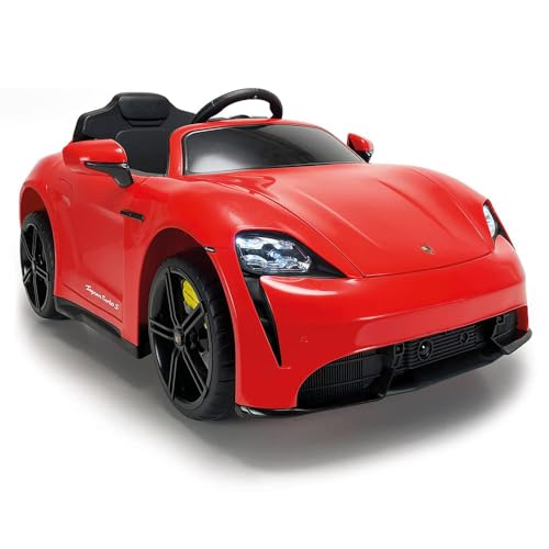 INJUSA - Elektroauto Porsche Taycan, Batterie 12V, für Kinder von 2 bis 4 Jahren, mit LED Lichtern, Geräuschen, Rückwärtsgang, Fernbedienung, inkl. Batterie und Ladegerät, 6 km/h, Rot Farbe von INJUSA