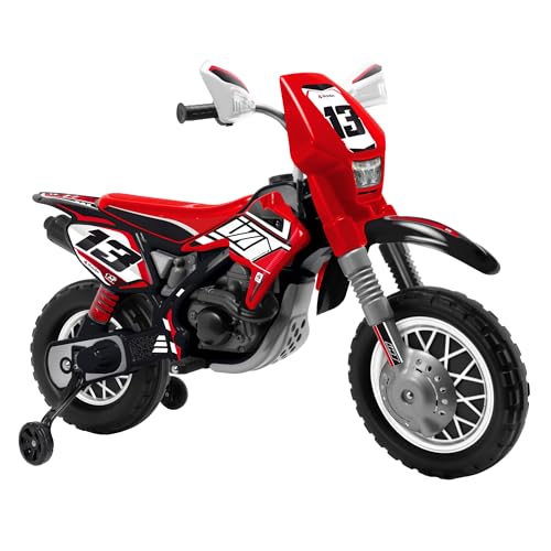 Elektro Cross Motorrad Kinder ab 3 Jahre 12V + Gaspedal + Stützräder – Dirtbike Kindermotorrad Akku – Realistisches Design + Elektrische Bremse + Räder mit Gummiprofil | INJUSA Thunder Max VX Rot von INJUSA