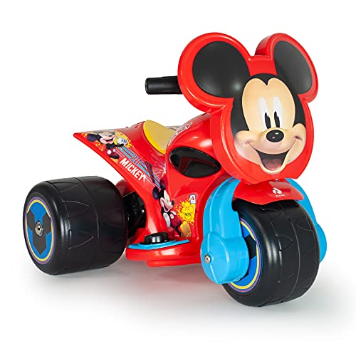 INJUSA - Elektromotorrad Mickey Mouse Samurai, 6V Batterie, für Kinder von 1 bis 3 Jahren, mit Gaspedal und 3 Breiten Kunststoffrädern, Höchstgeschwindigkeit 3 Km/h, Farbe Rot von INJUSA